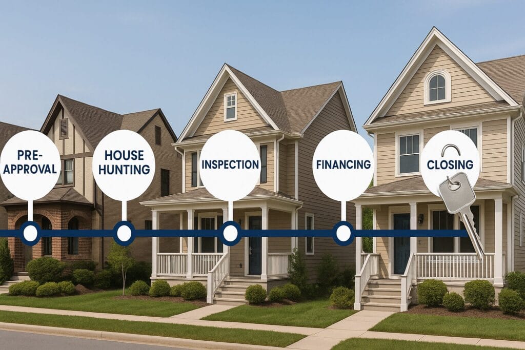 Complete home buying process timeline for Staten Island showing steps from pre-approval to closing.