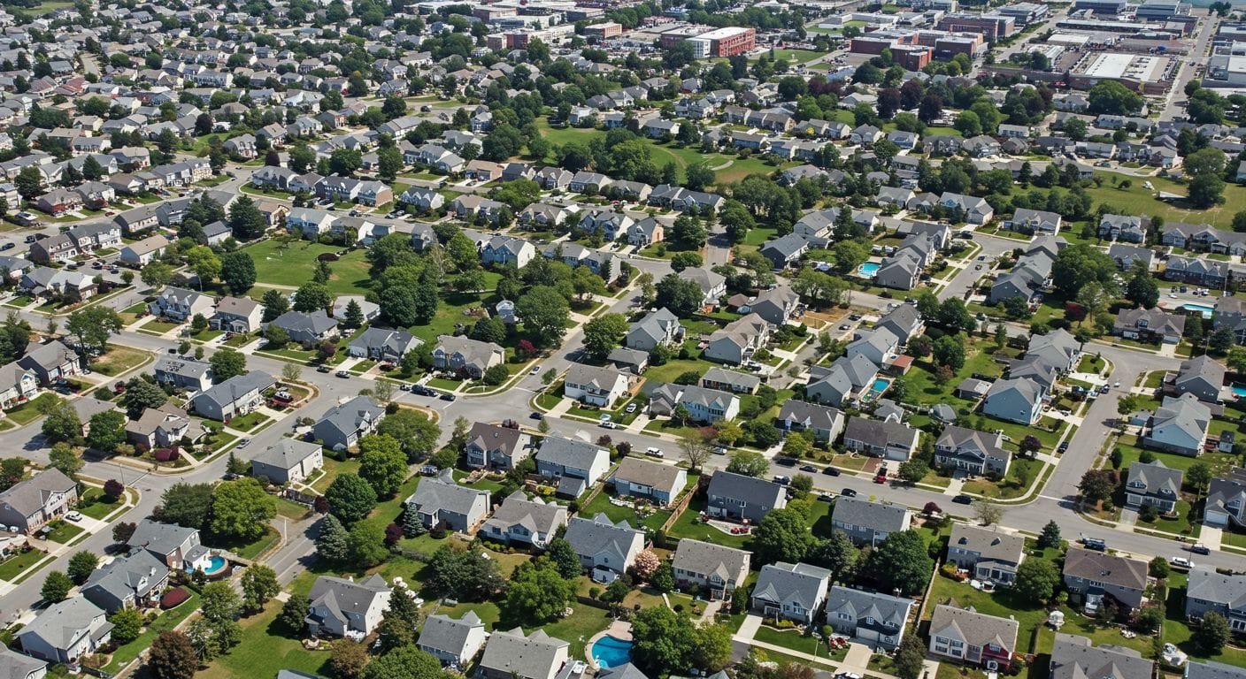 Aerial view of affordable New Jersey neighborhoods and housing.