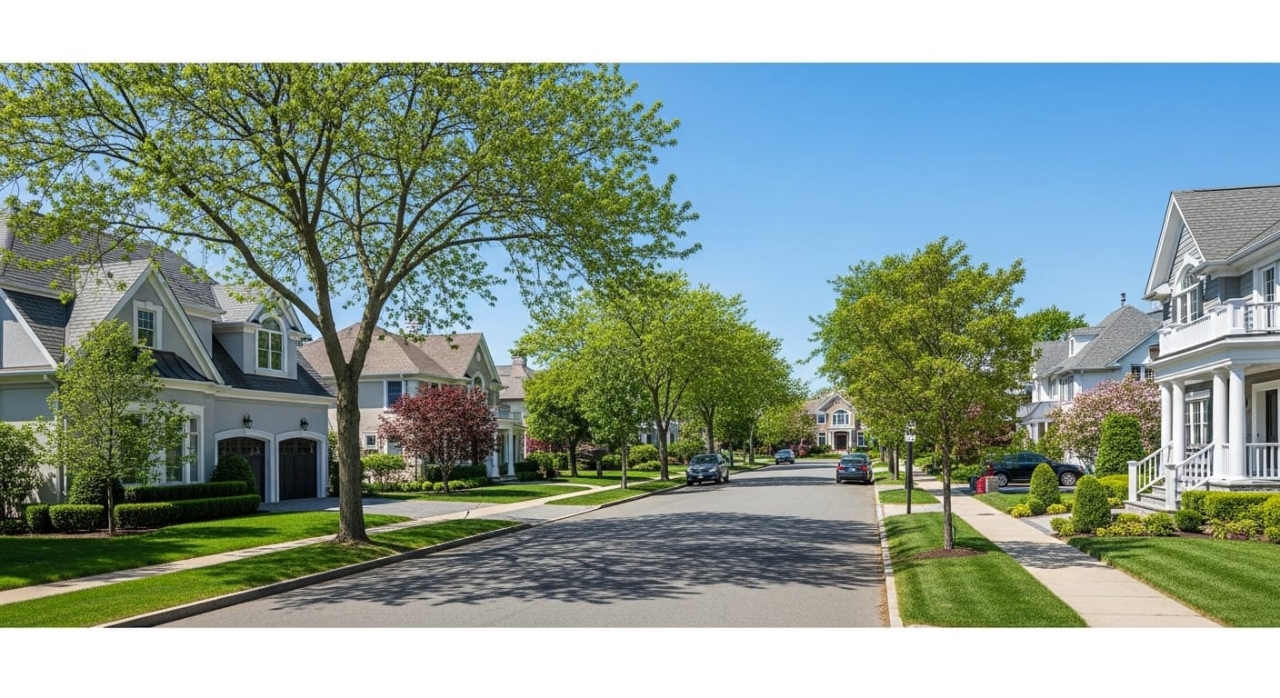 Off market listing concept showing luxury Staten Island homes with private sale signs in upscale neighborhood.