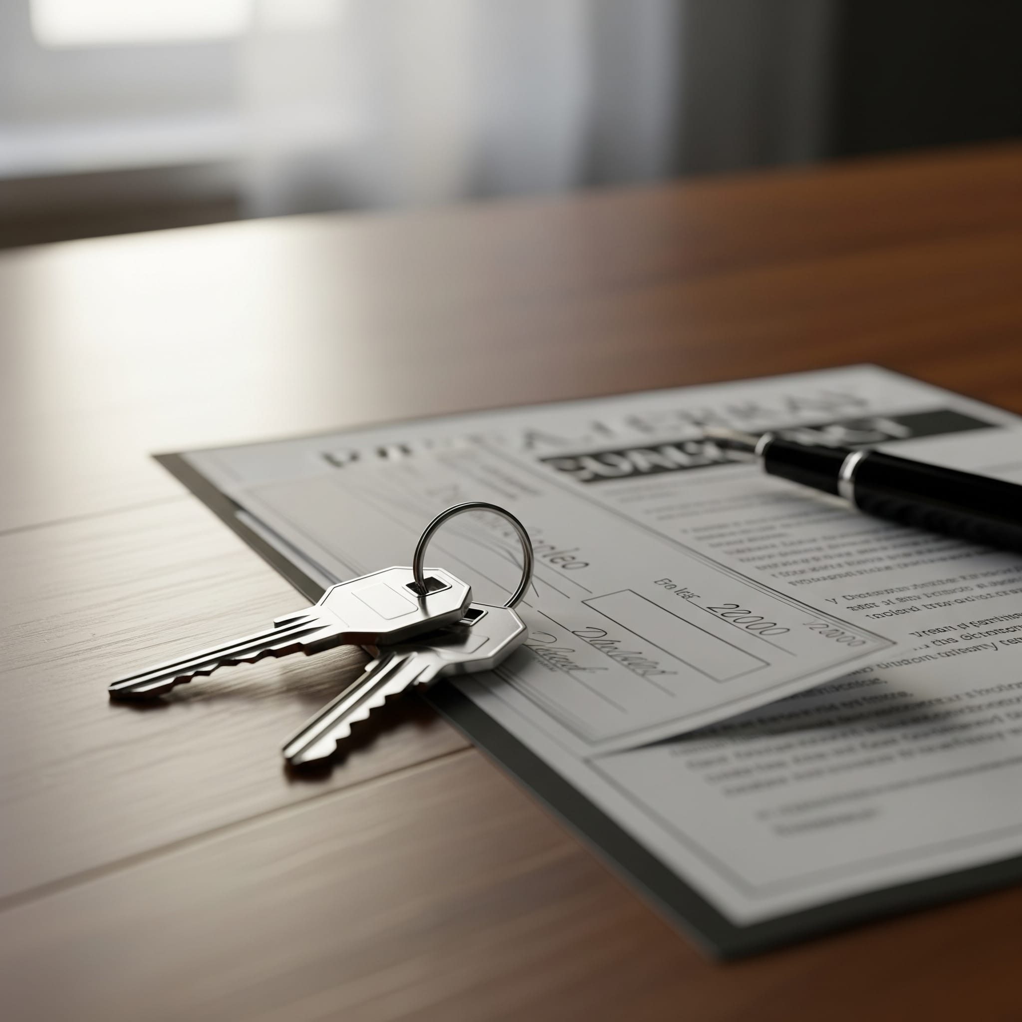 Close-up of a deposit check, house keys and a signed contract illustrating a binder in real estate.