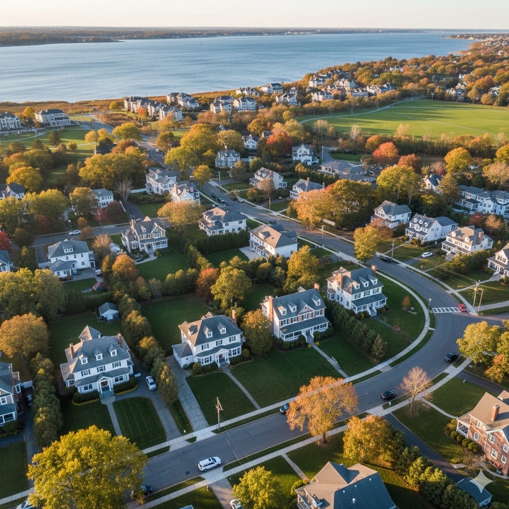 Tottenville Staten Island waterfront Victorian and Colonial homes with Conference House Park views and Raritan Bay coastline.
