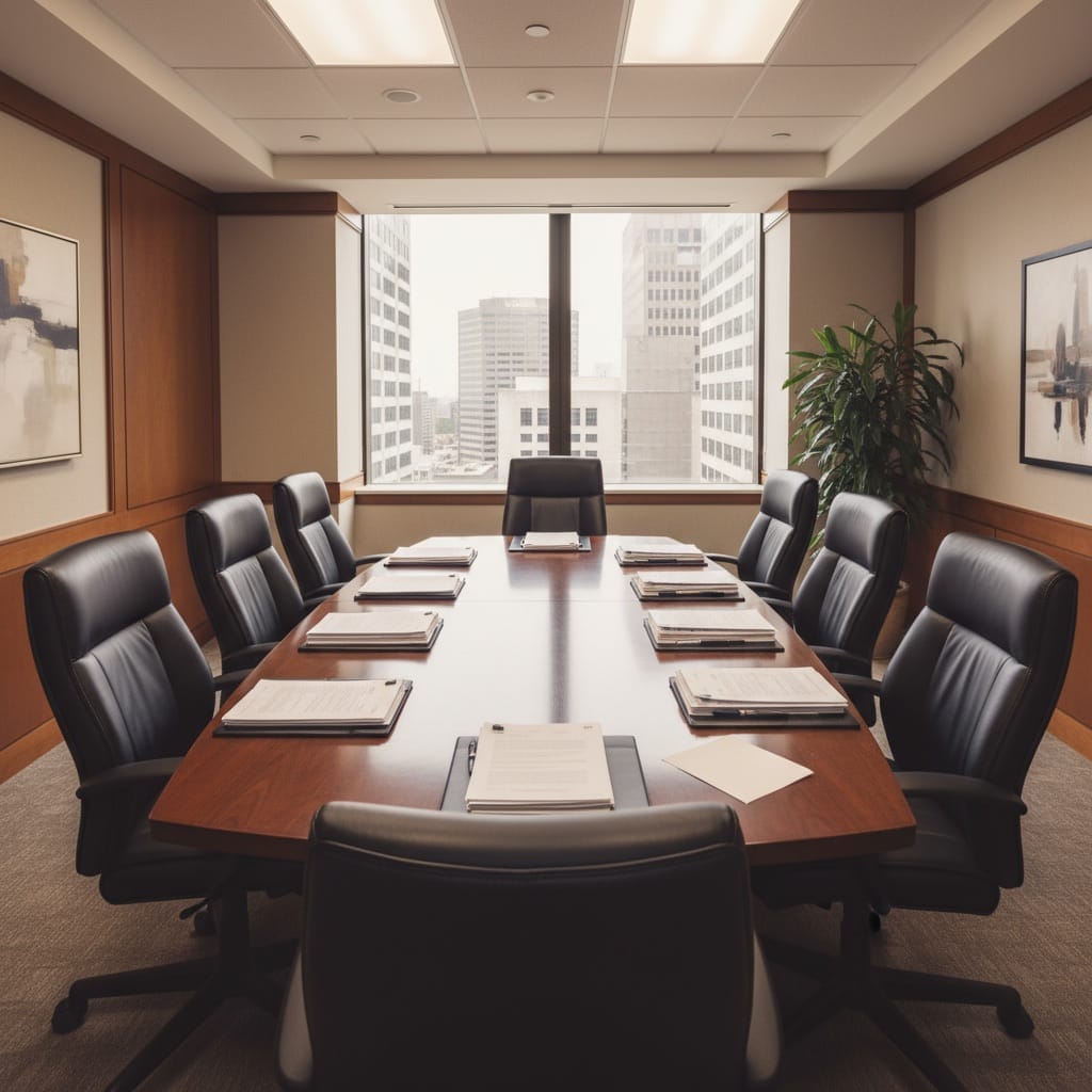 Professional real estate closing conference room with legal documents prepared for closing costs in new jersey.
