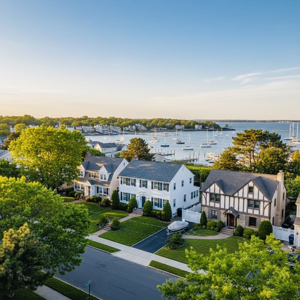 Great Kills Staten Island waterfront homes along the harbor with boats and marina access