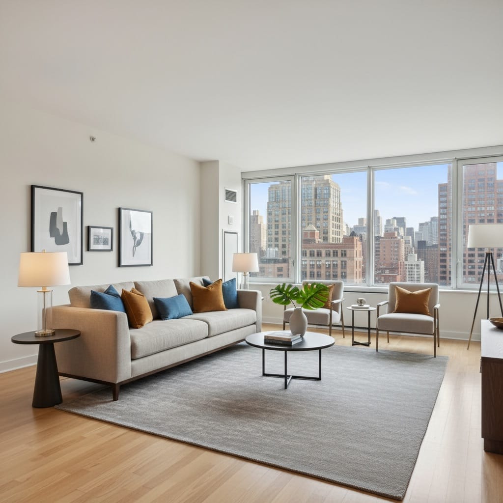 Professionally staged New York home interior showing clean, neutral decor and optimal lighting to attract potential buyers.