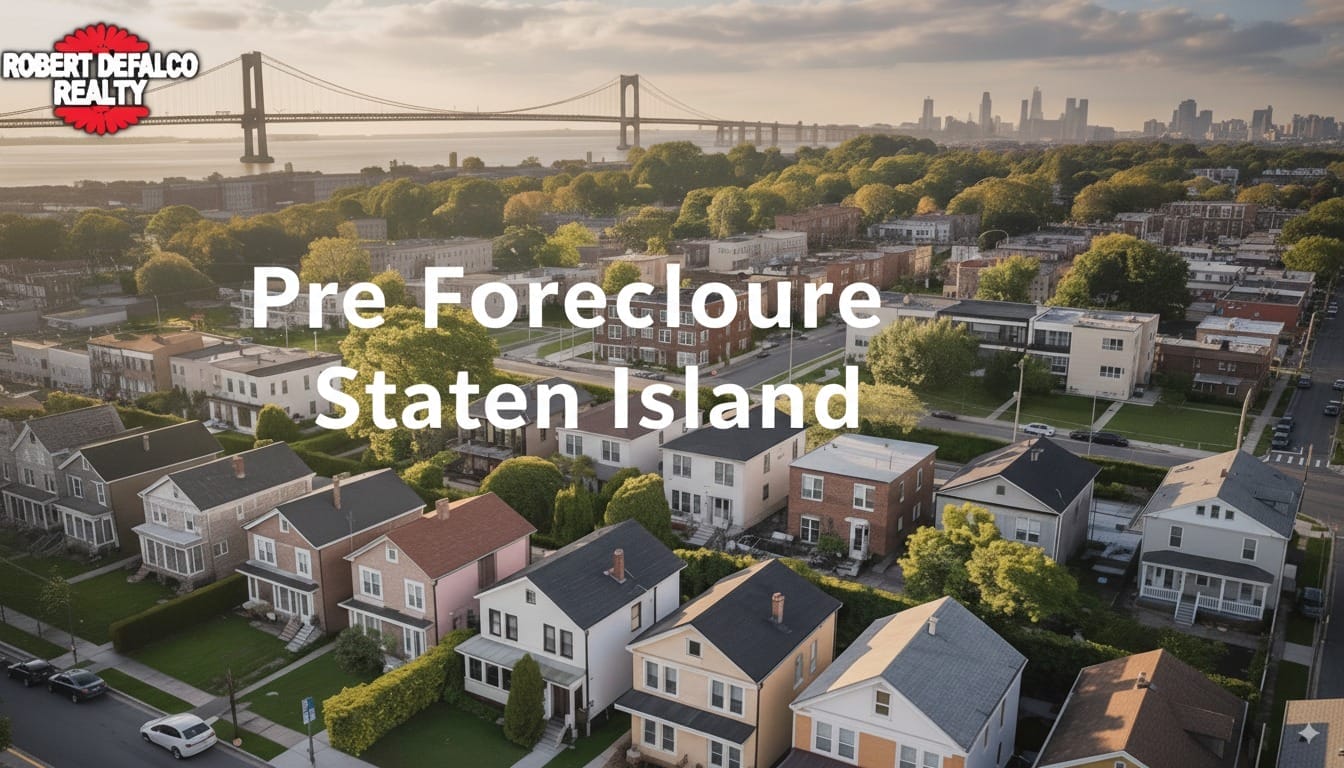 Staten Island residential neighborhood with foreclosure properties showing suburban homes and tree-lined streets representing pre foreclosure investment opportunities.