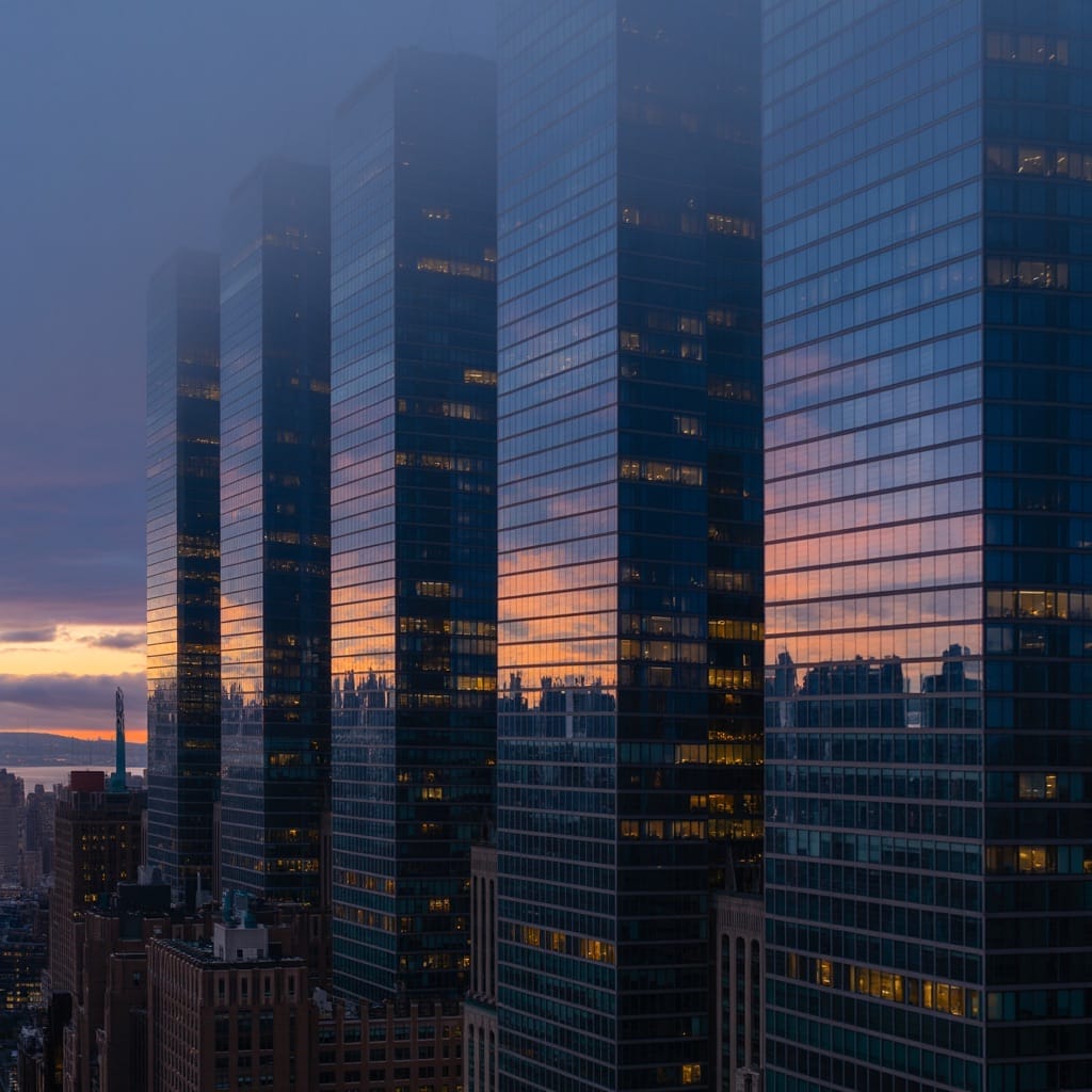 NYC luxury high-rise buildings at dusk representing luxury real estate market uncertainty