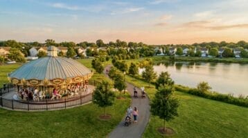 Willowbrook Staten Island neighborhood featuring Willowbrook Park with families enjoying the Carousel for All Children and tree-lined walking paths.