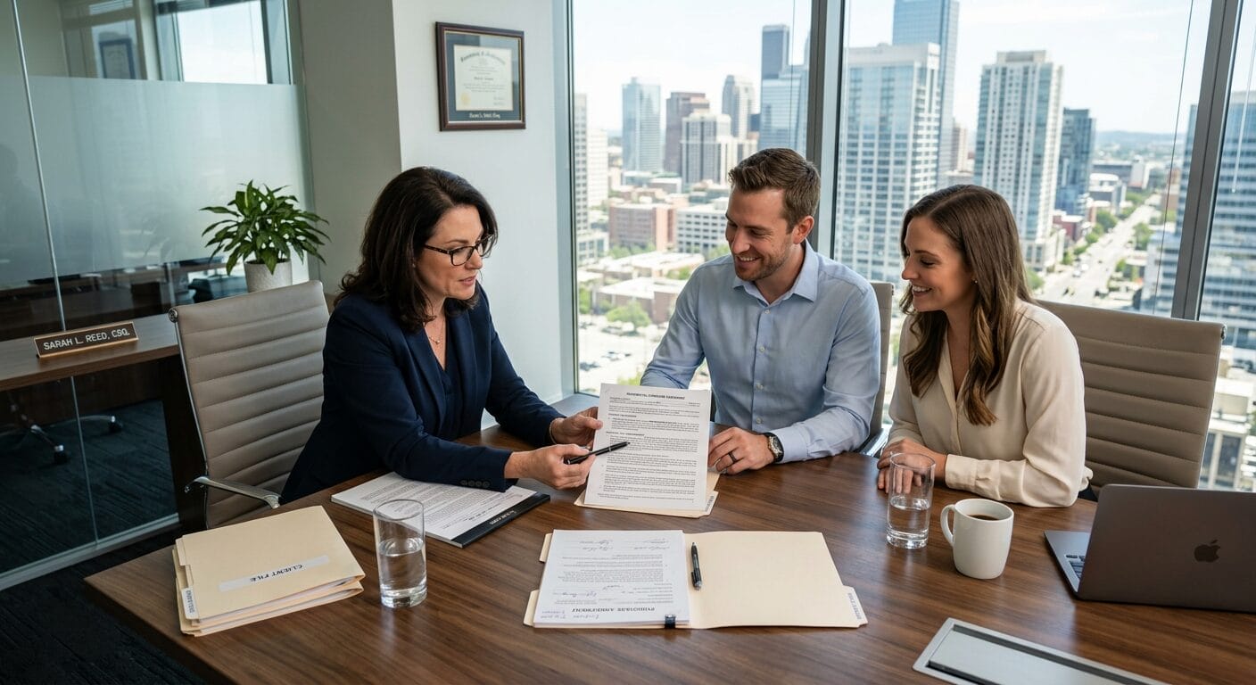 Real estate attorney reviewing contract with buyers during attorney review period in NY NJ