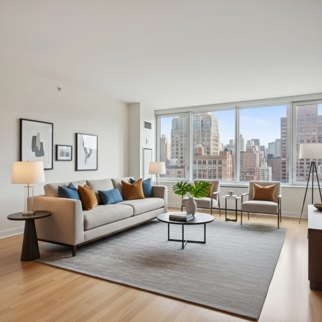 Professionally staged New York home interior showing clean, neutral decor and optimal lighting to attract potential buyers.