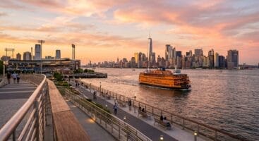 St. George Staten Island waterfront with Manhattan skyline view and Staten Island Ferry