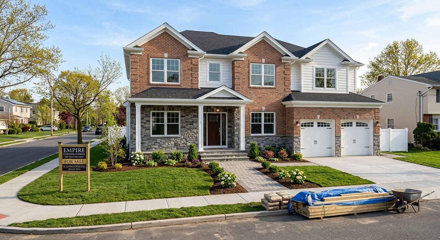 new construction homes staten island modern colonial single-family home with brick stone facade